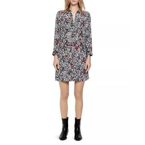 Zadig & Voltaire 100% Silk Long Sleeve Shirt Dress Sz M Rubis Print Quiet Luxury
